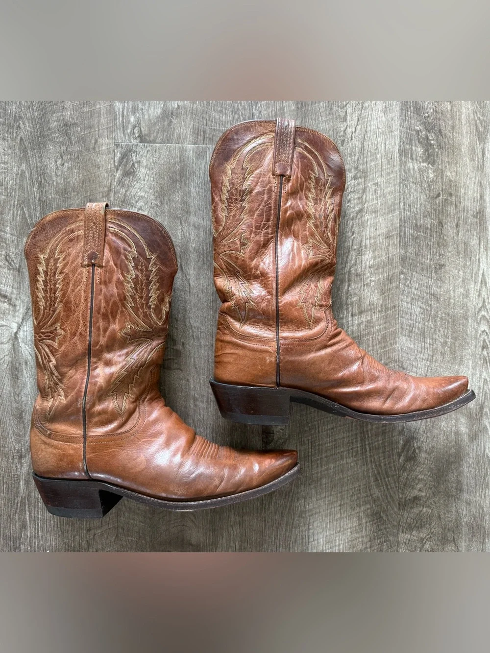 Lucchese 1883 Men's Handmade Burnished Tan Mad Dog Goat Boots Size 12D